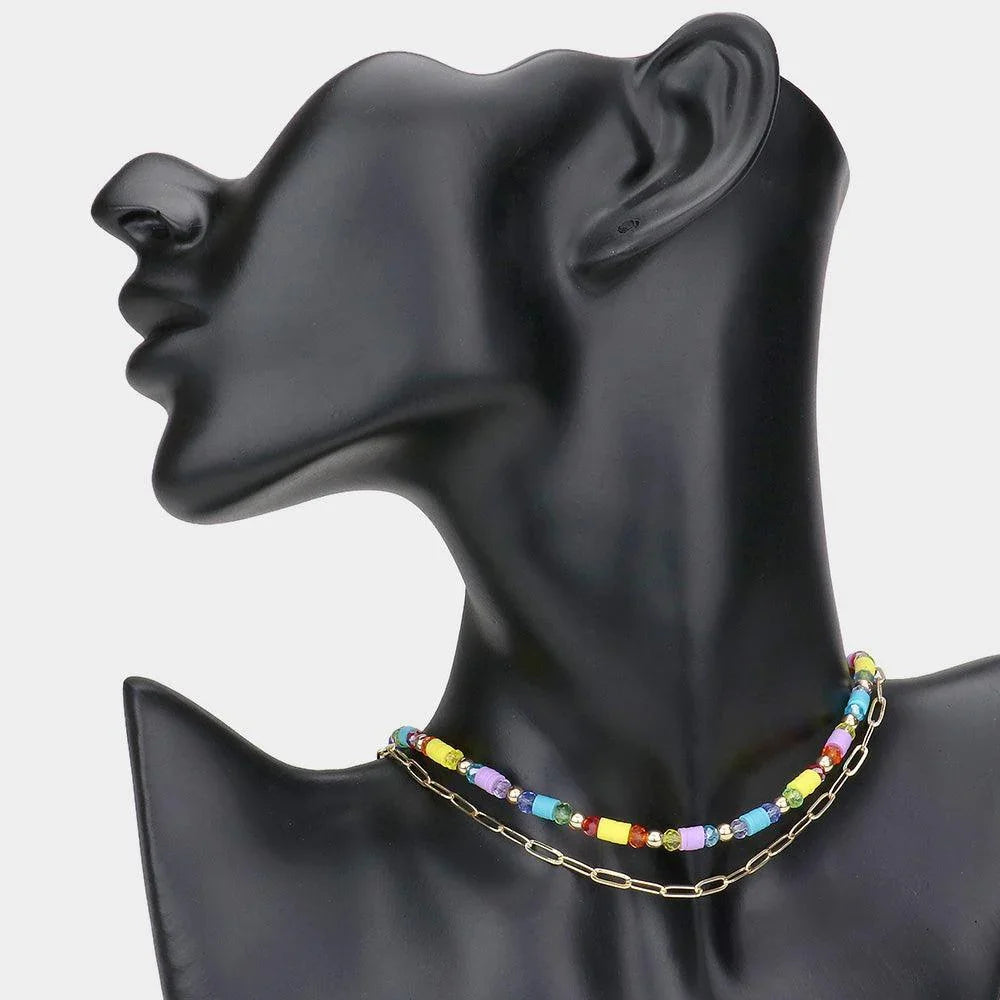 Faceted Heishi Beaded Double Layered Necklace - Jewelry Store by Erik Rayo