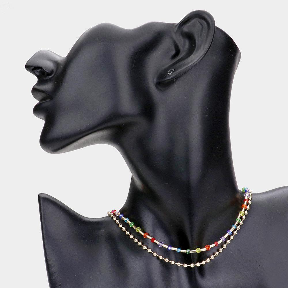 Gold Faceted Beads Accented Double Layered Necklace - Jewelry Store by Erik Rayo