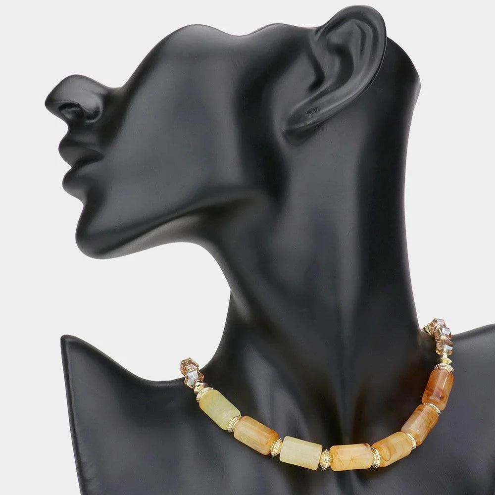 Beige Marbled Beaded Necklace - Jewelry Store by Erik Rayo