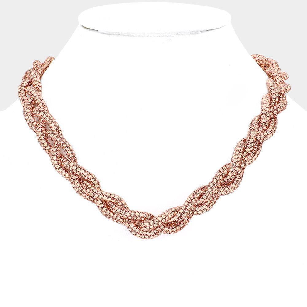 Peach Bling Braided Necklace