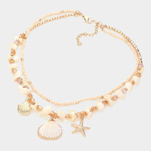 Load image into Gallery viewer, Ivory Mother Of Pearl Sea Shell Starfish Charm Double Layered Beaded Necklace
