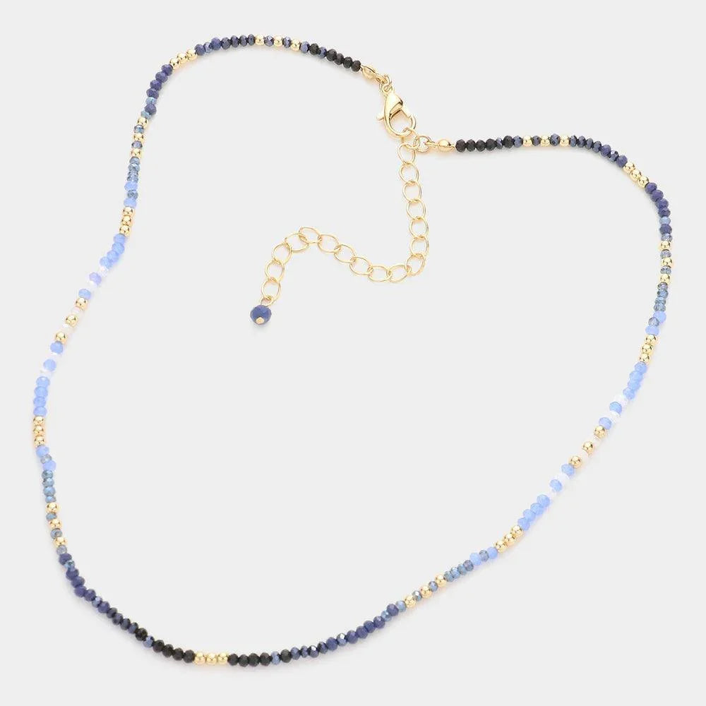 Blue Metal Ball Faceted Beaded Necklace - Jewelry Store by Erik Rayo