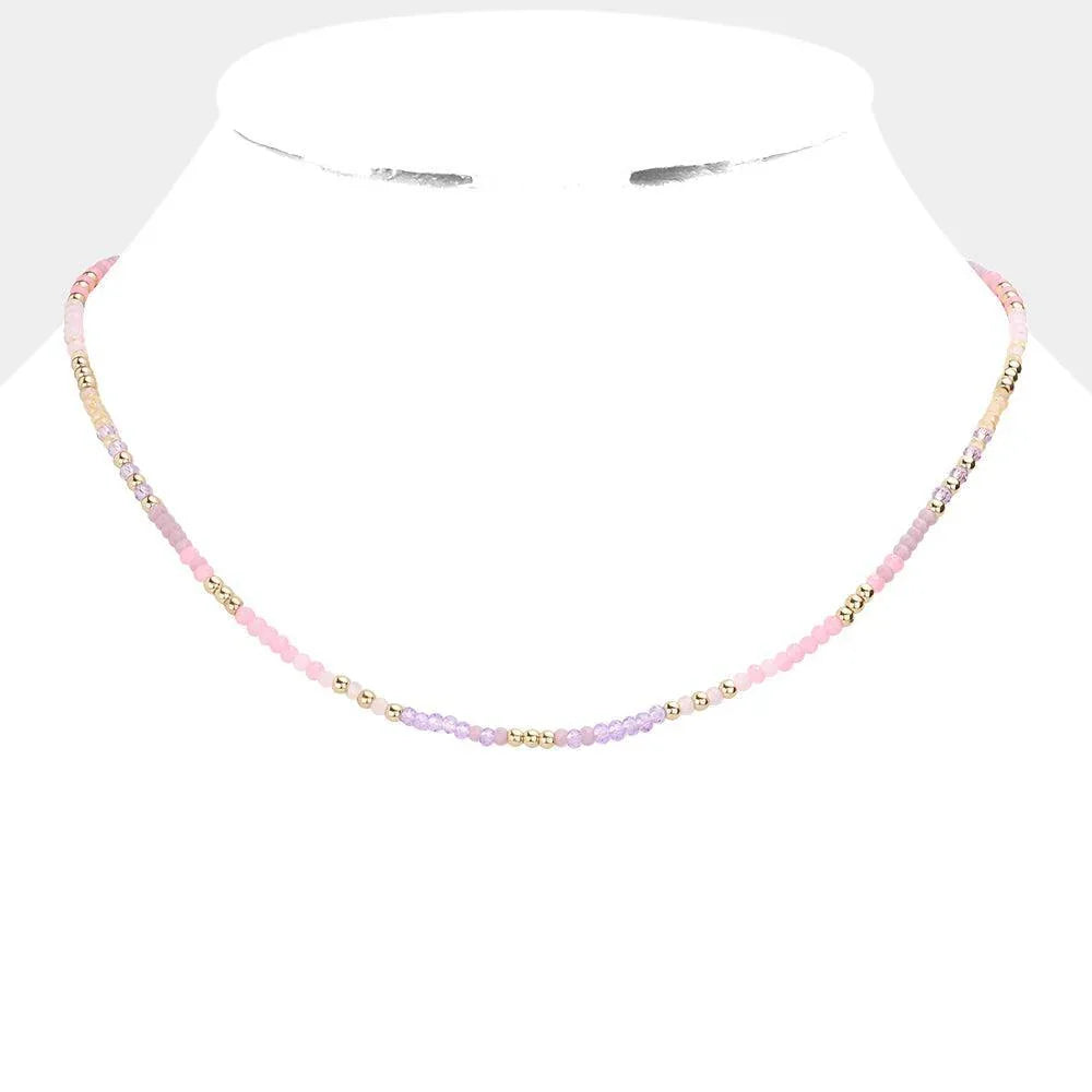 Pink Metal Ball Faceted Beaded Necklace - Jewelry Store by Erik Rayo
