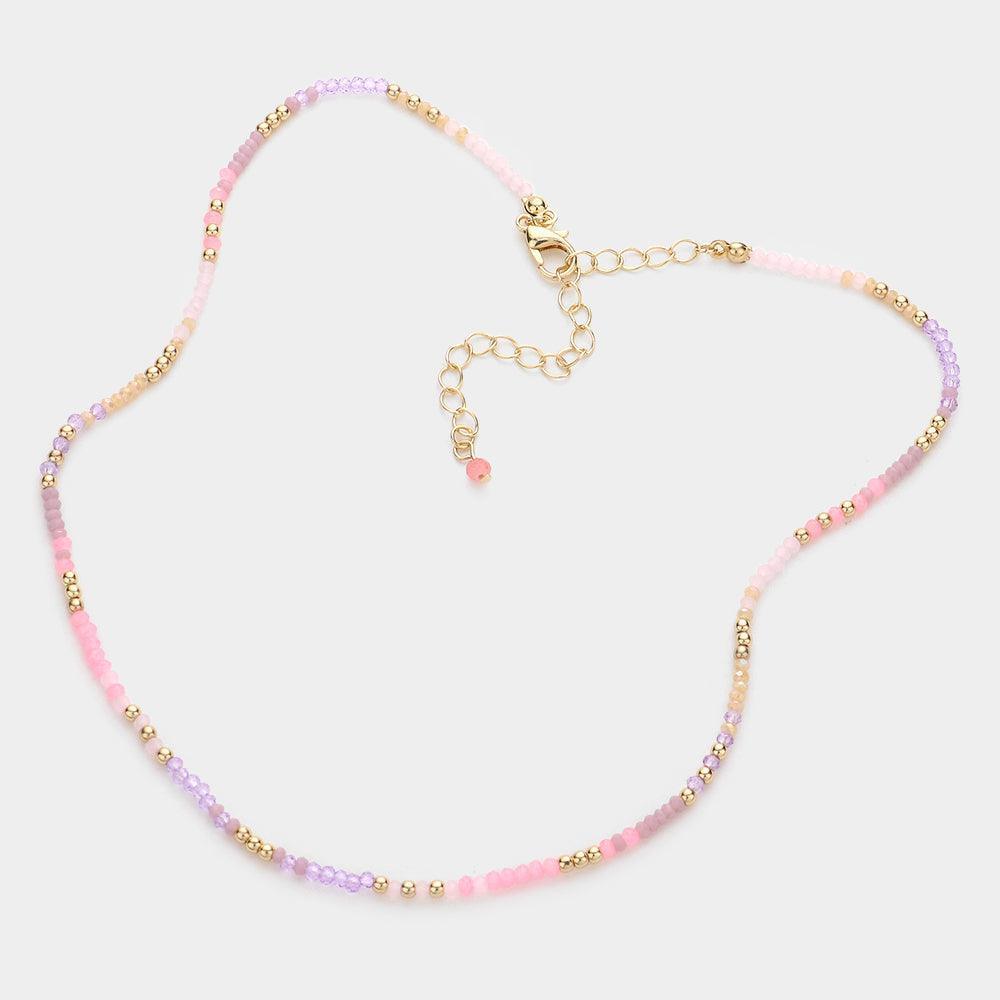 Pink Metal Ball Faceted Beaded Necklace - Jewelry Store by Erik Rayo
