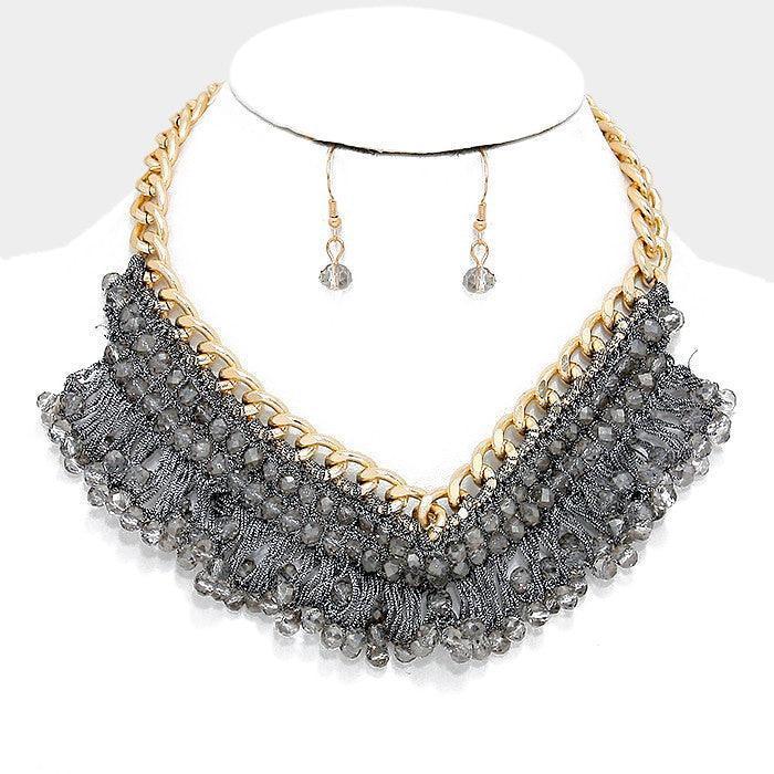 Gray Metallic bead woven necklace - Jewelry Store by Erik Rayo