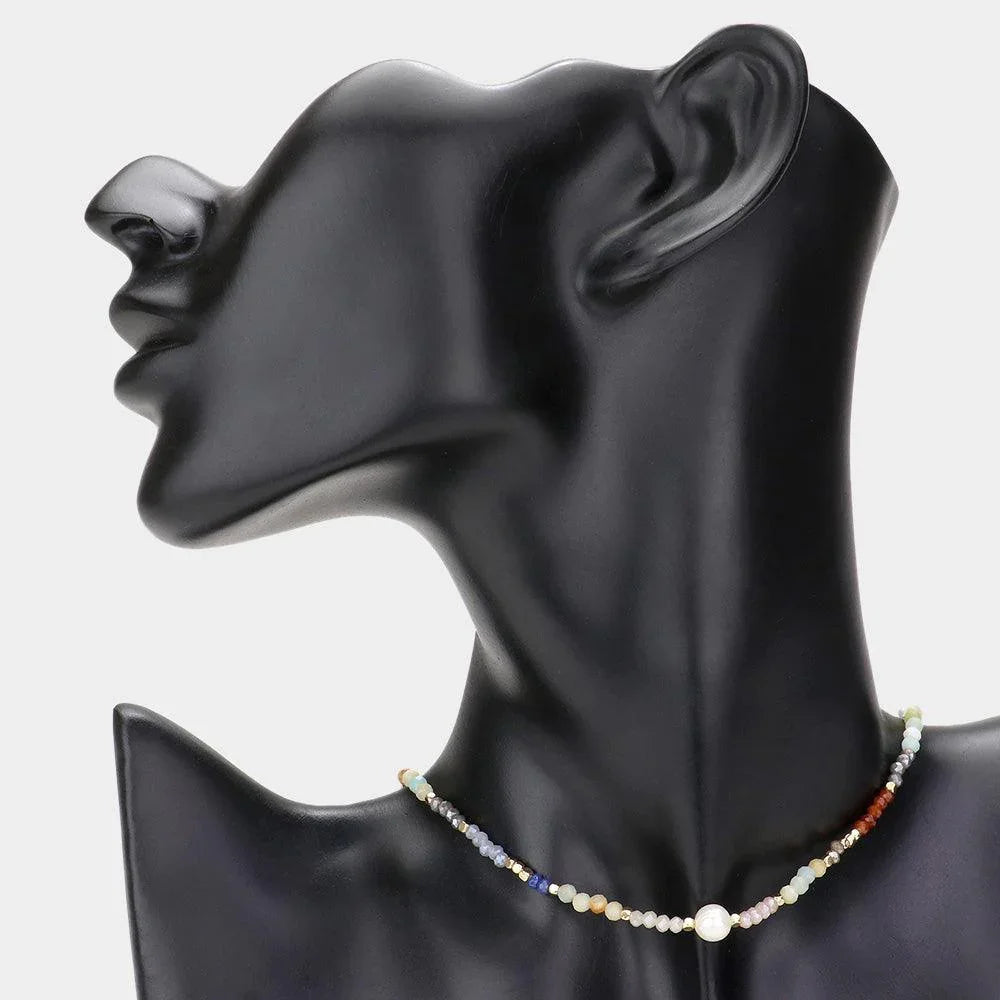 Pearl Accented Faceted Beaded Choker Necklace - Jewelry Store by Erik Rayo