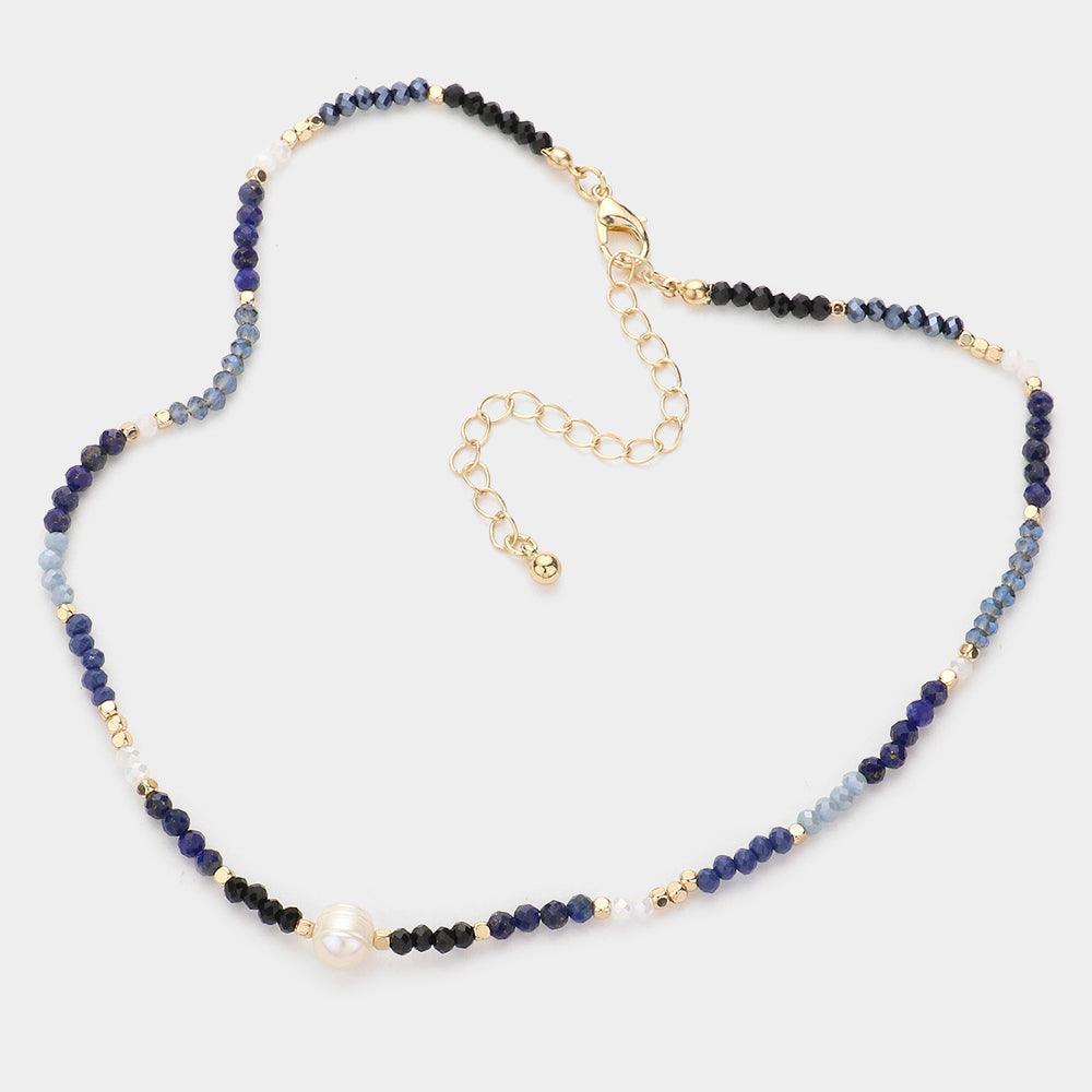 Blue Pearl Accented Faceted Beaded Choker Necklace - Jewelry Store by Erik Rayo