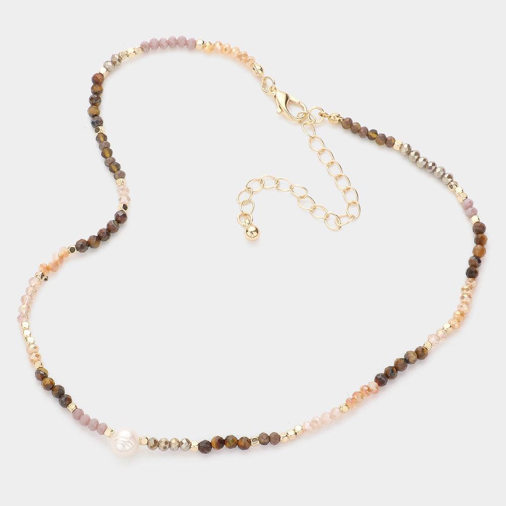 Brown Pearl Accented Faceted Beaded Choker Necklace - Jewelry Store by Erik Rayo