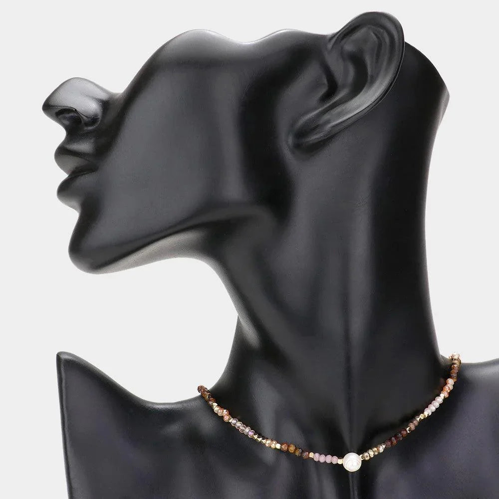 Brown Pearl Accented Faceted Beaded Choker Necklace - Jewelry Store by Erik Rayo