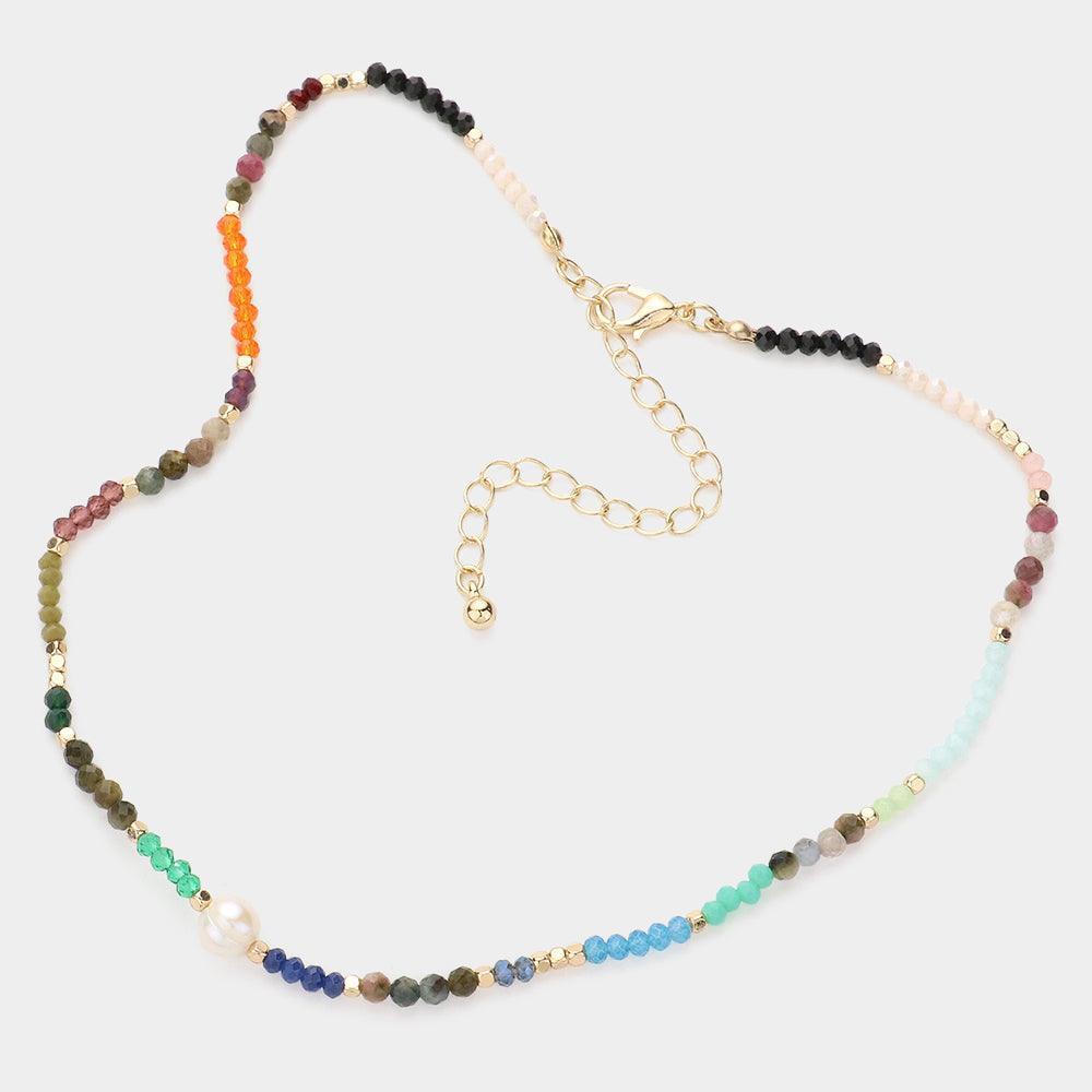 Pearl Accented Faceted Beaded Choker Necklace - Jewelry Store by Erik Rayo