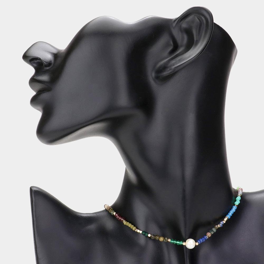 Pearl Accented Faceted Beaded Choker Necklace