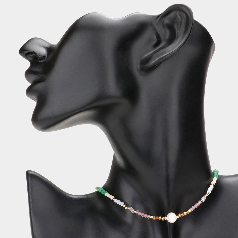 Pearl Accented Faceted Beaded Choker Necklace