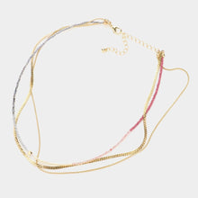 Load image into Gallery viewer, Metal Chain Beaded Triple Layered Bib Necklace
