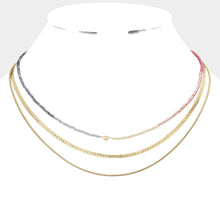Load image into Gallery viewer, Metal Chain Beaded Triple Layered Bib Necklace
