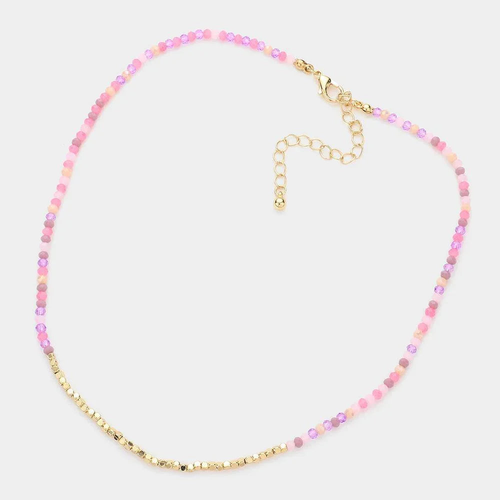Pink Metal Cube Faceted Beaded Necklace - Jewelry Store by Erik Rayo