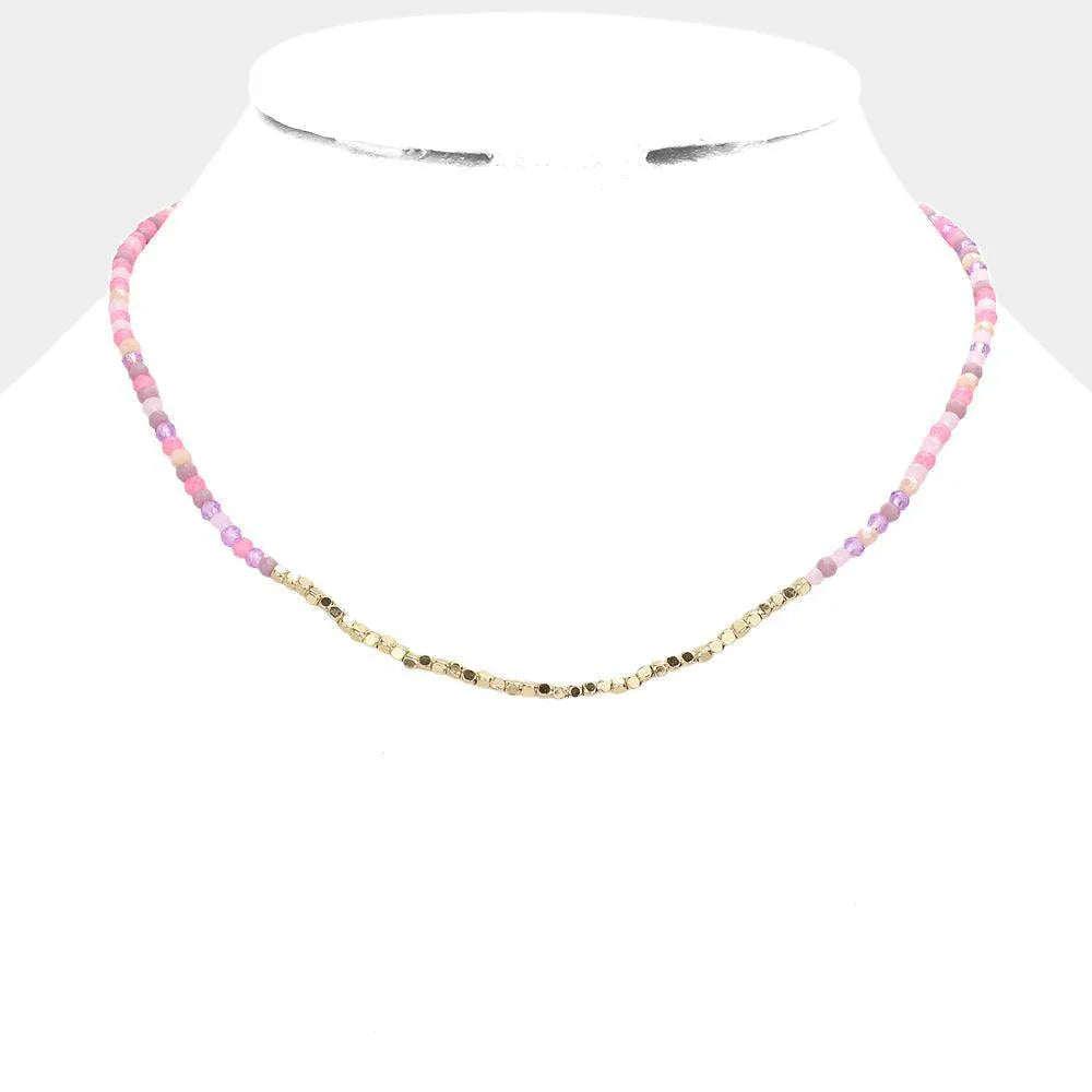 Pink Metal Cube Faceted Beaded Necklace - Jewelry Store by Erik Rayo