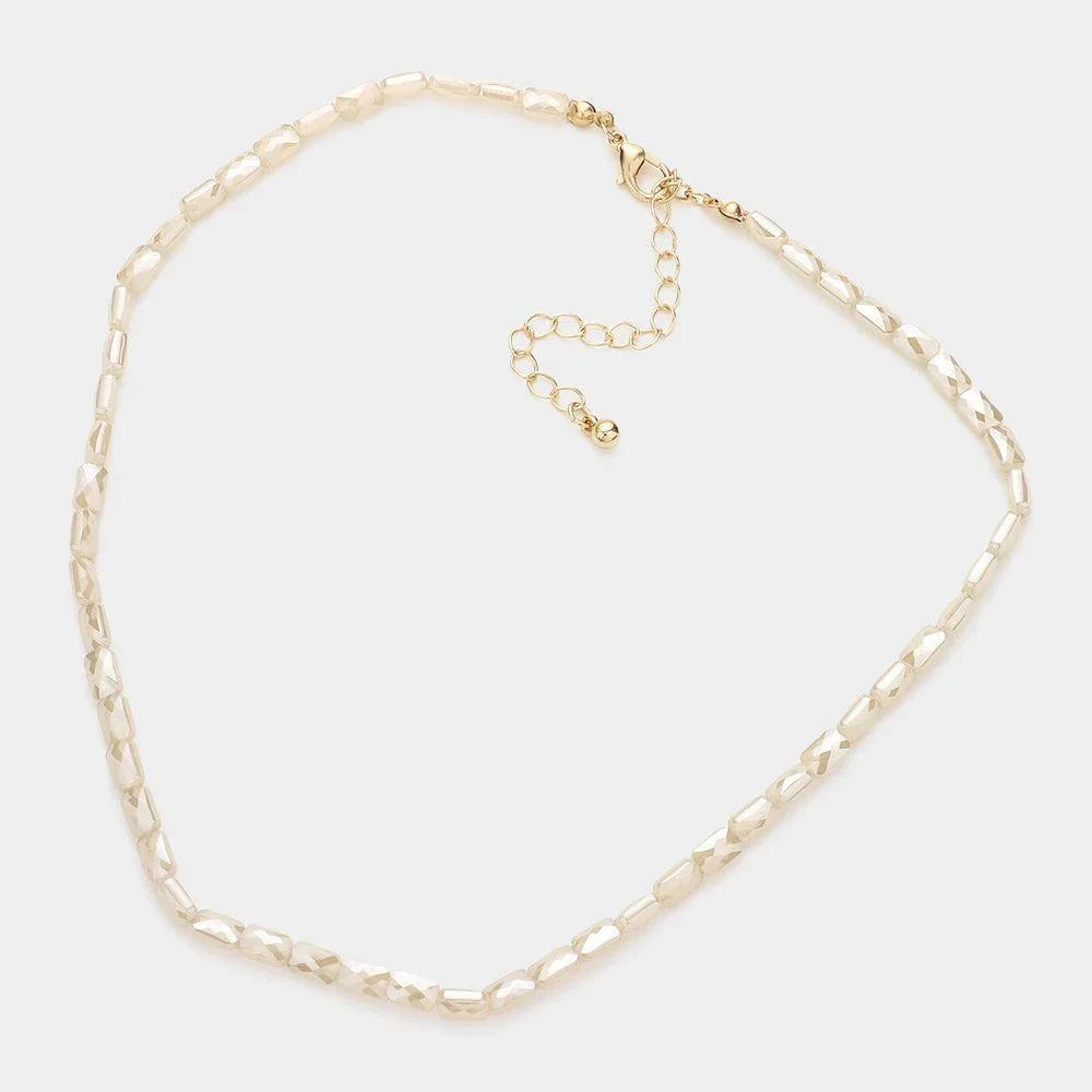 Ivory Faceted Rectangle Beaded Necklace - Jewelry Store by Erik Rayo