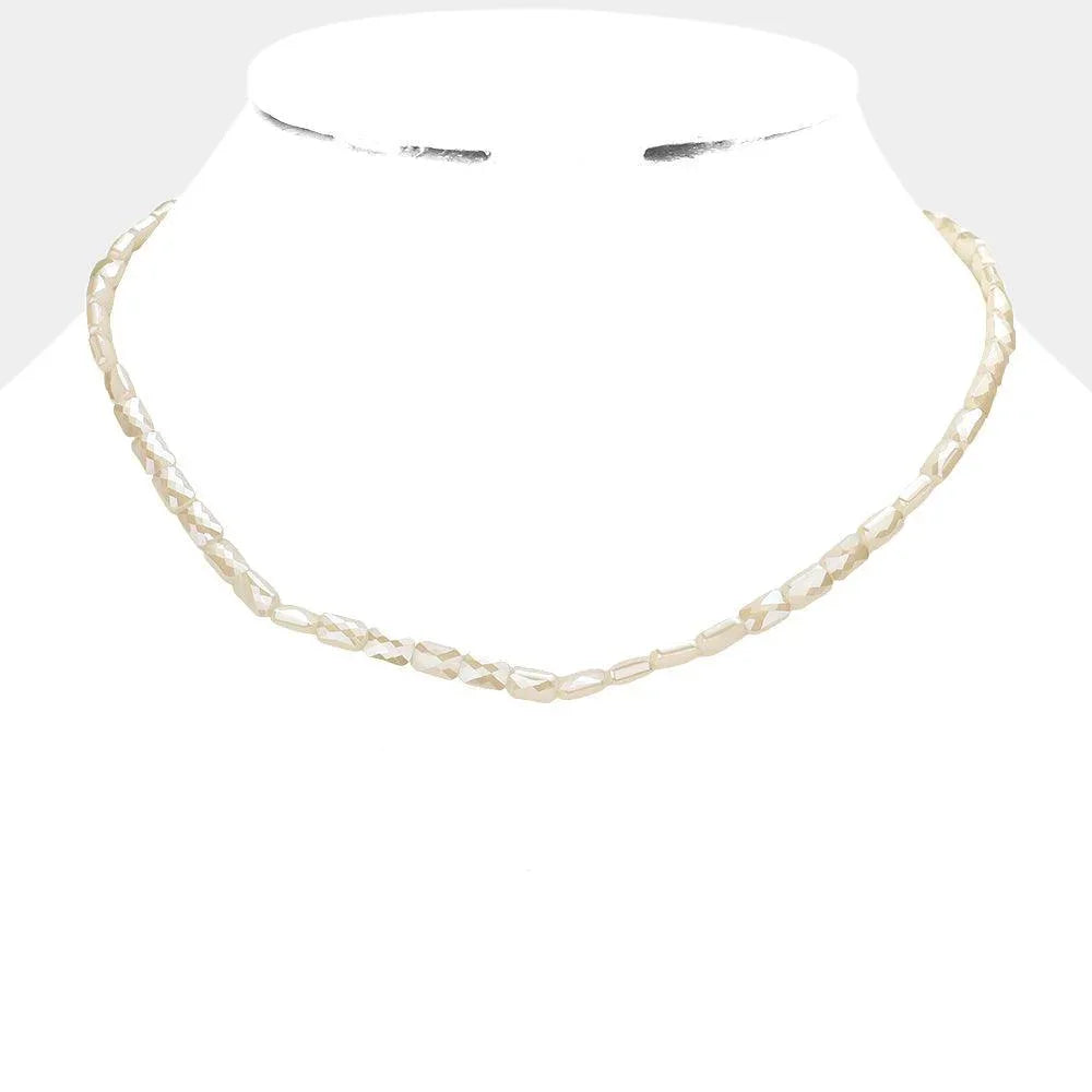 Ivory Faceted Rectangle Beaded Necklace - Jewelry Store by Erik Rayo
