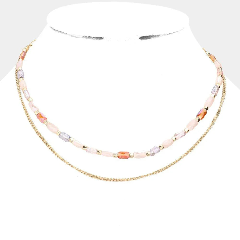 Metal Chain Colorful Rectangle Beaded Double Layered Necklace - Jewelry Store by Erik Rayo