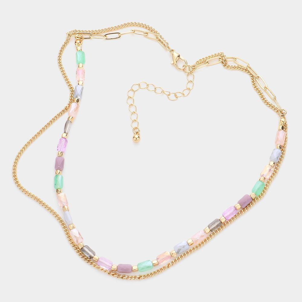Metal Chain Colorful Rectangle Beaded Double Layered Necklace - Jewelry Store by Erik Rayo