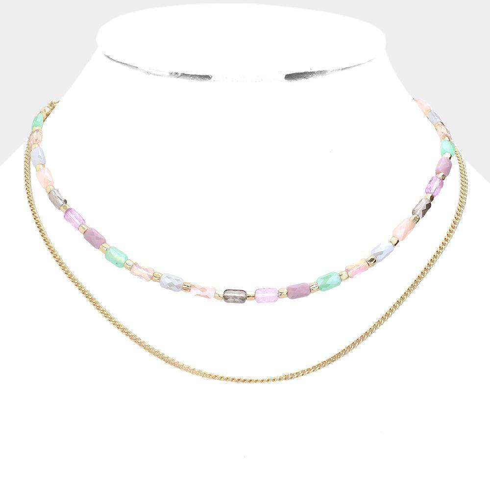 Metal Chain Colorful Rectangle Beaded Double Layered Necklace - Jewelry Store by Erik Rayo