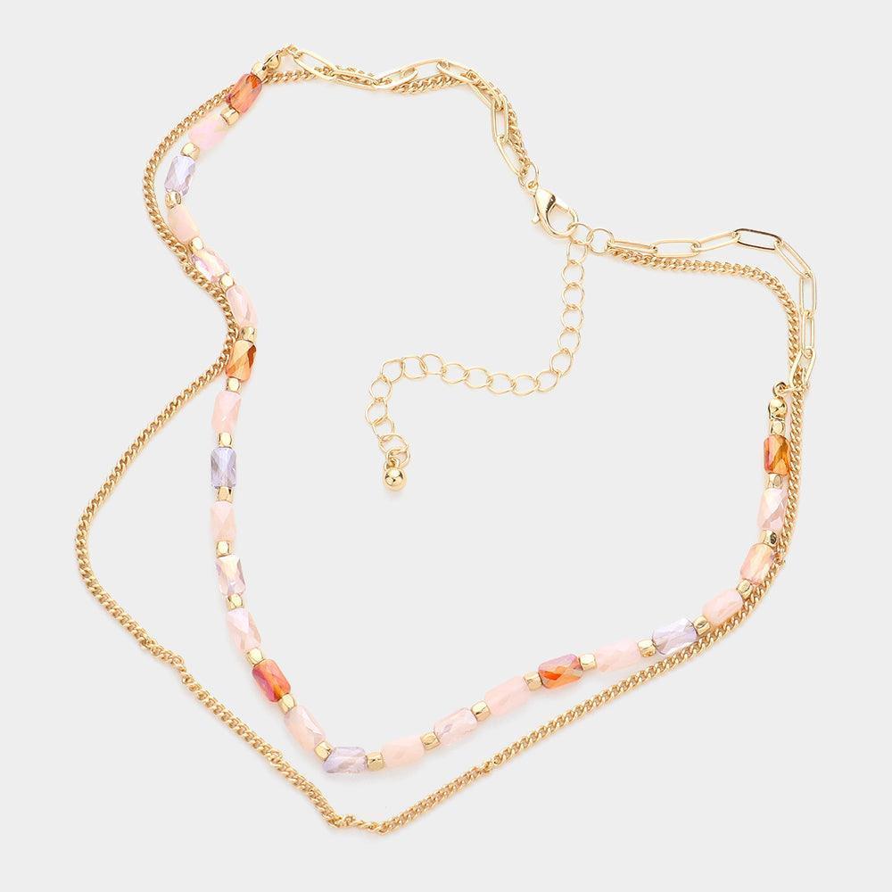 Metal Chain Colorful Rectangle Beaded Double Layered Necklace - Jewelry Store by Erik Rayo