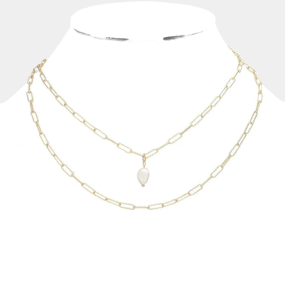 Cream Pearl Pendant Double Layered Necklace - Jewelry Store by Erik Rayo