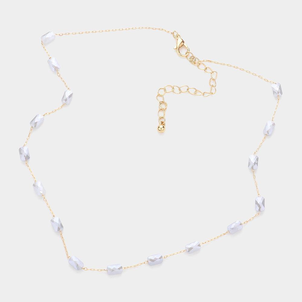 Silver Faceted Rectangle Bead Station Necklace - Jewelry Store by Erik Rayo