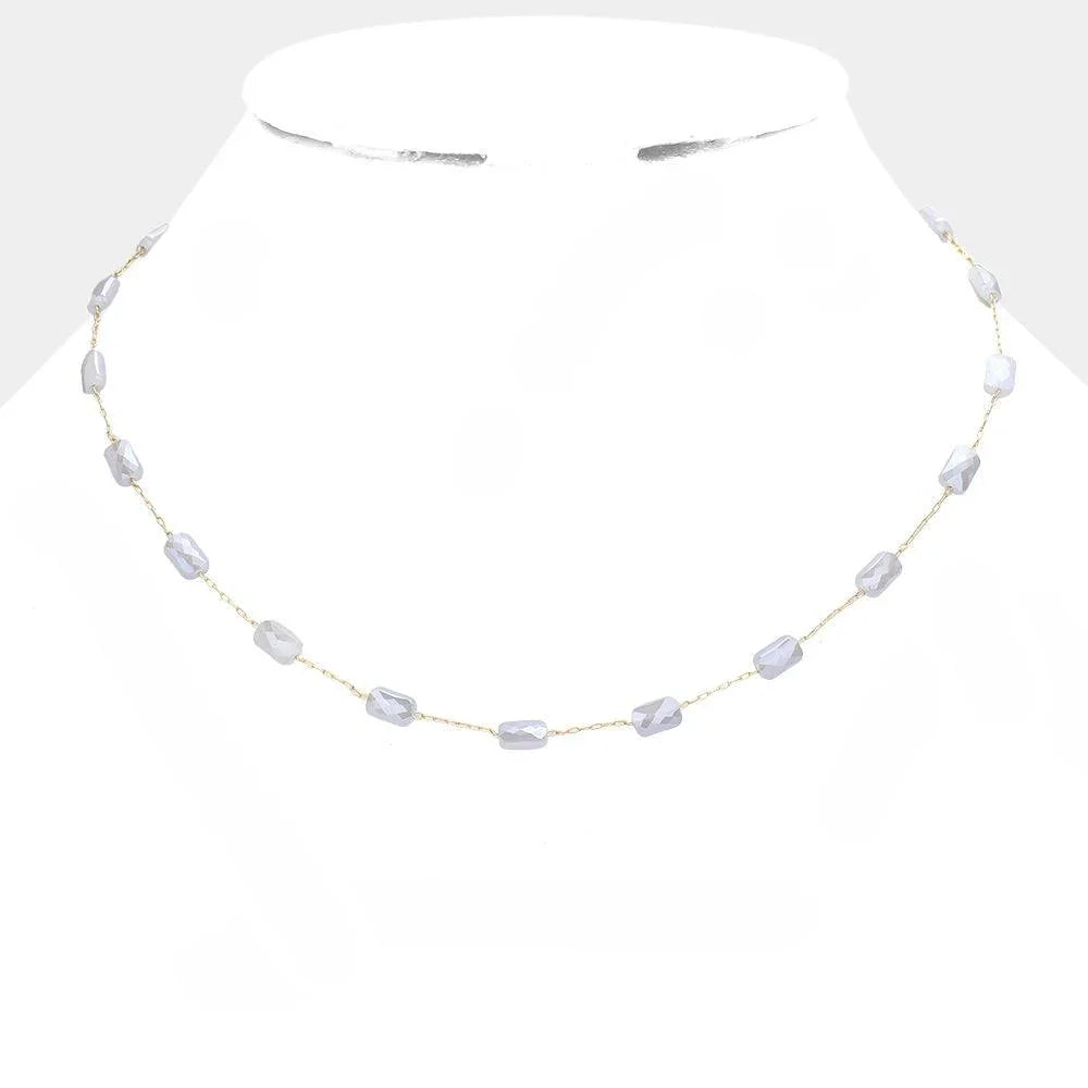 Silver Faceted Rectangle Bead Station Necklace - Jewelry Store by Erik Rayo