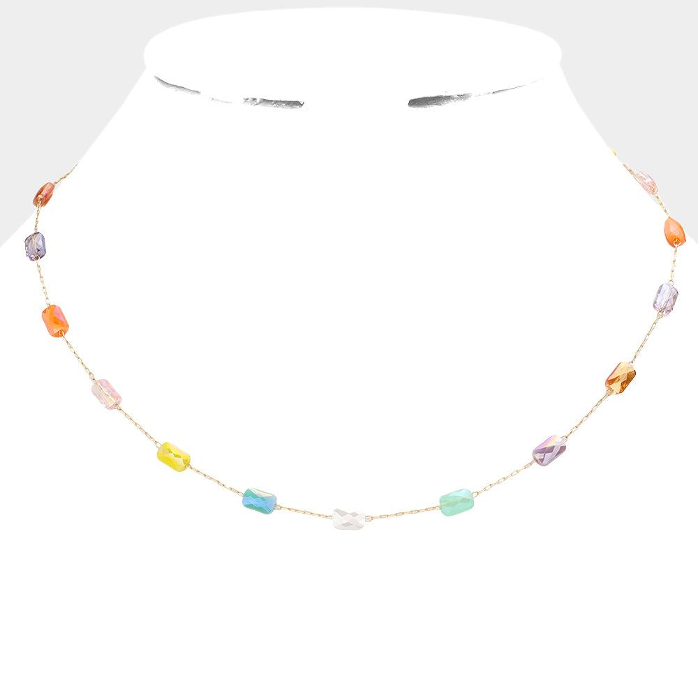 Faceted Rectangle Bead Station Necklace