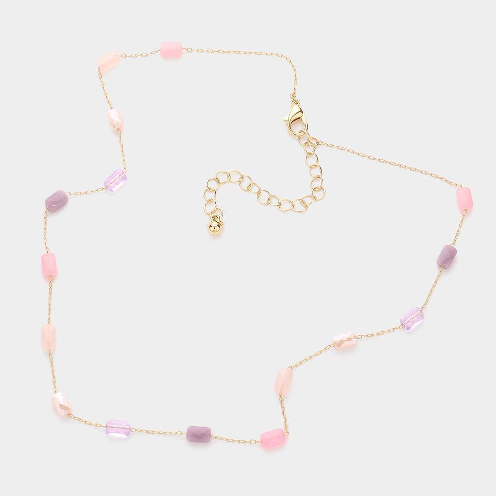 Pink Faceted Rectangle Bead Station Necklace - Jewelry Store by Erik Rayo
