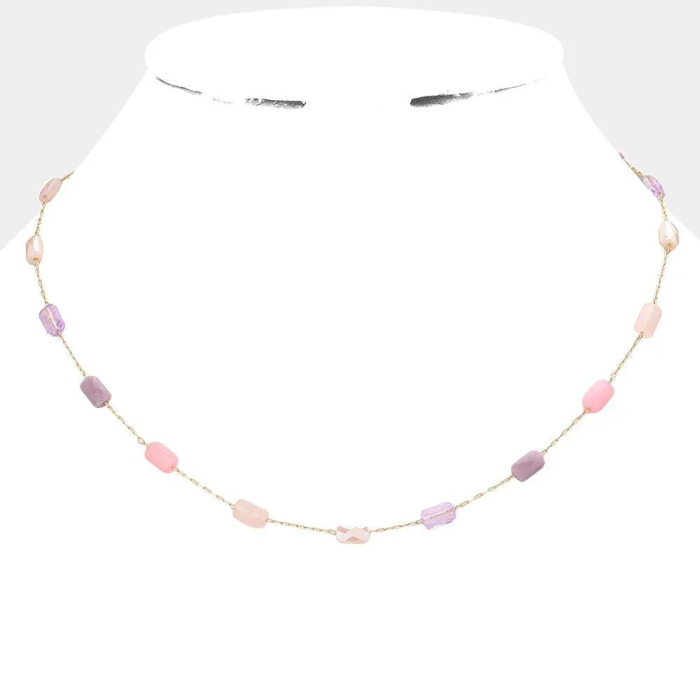 Pink Faceted Rectangle Bead Station Necklace - Jewelry Store by Erik Rayo