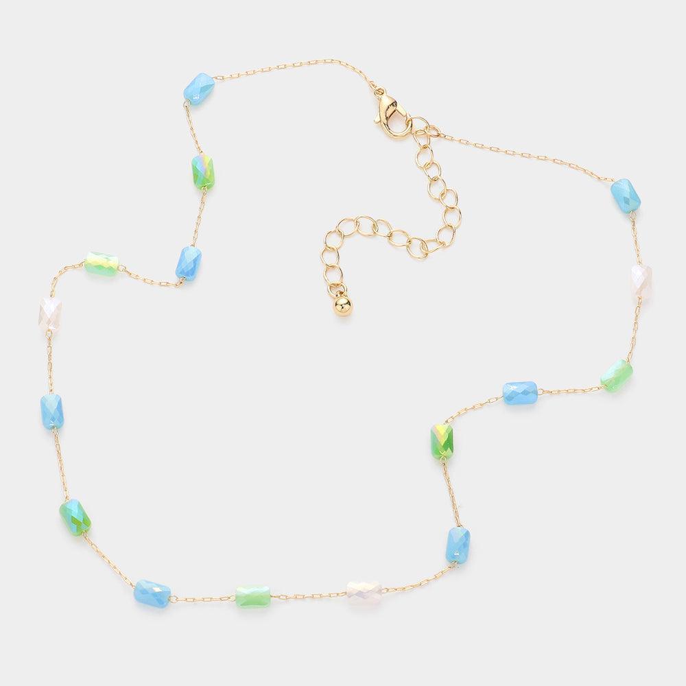 Blue Faceted Rectangle Bead Station Necklace - Jewelry Store by Erik Rayo