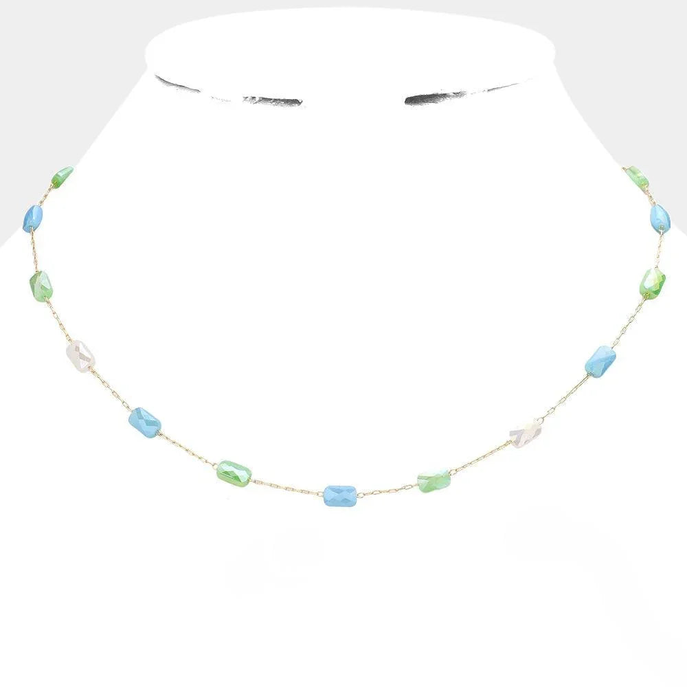 Blue Faceted Rectangle Bead Station Necklace - Jewelry Store by Erik Rayo