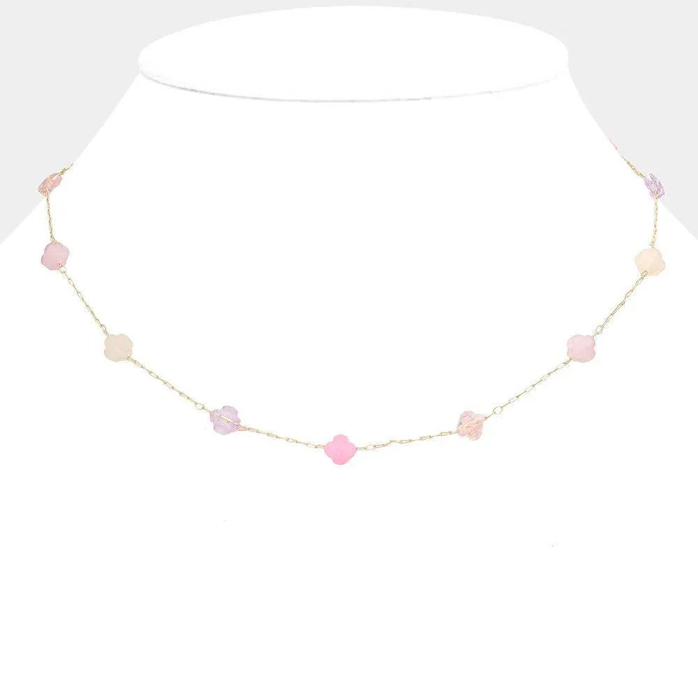 Pink Quatrefoil Bead Station Necklace - Jewelry Store by Erik Rayo
