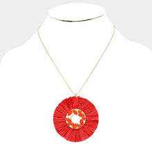 Load image into Gallery viewer, Red Stone Embellished Raffia Fringe Circle Pendant Necklace
