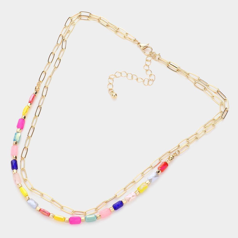 Faceted Rectangle Beaded Double Layered Necklace - Jewelry Store by Erik Rayo