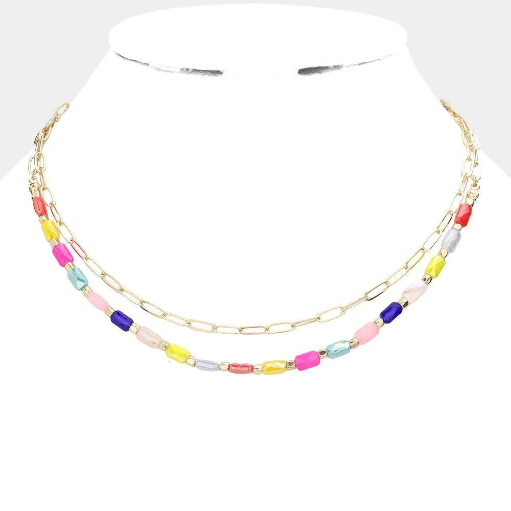 Faceted Rectangle Beaded Double Layered Necklace - Jewelry Store by Erik Rayo