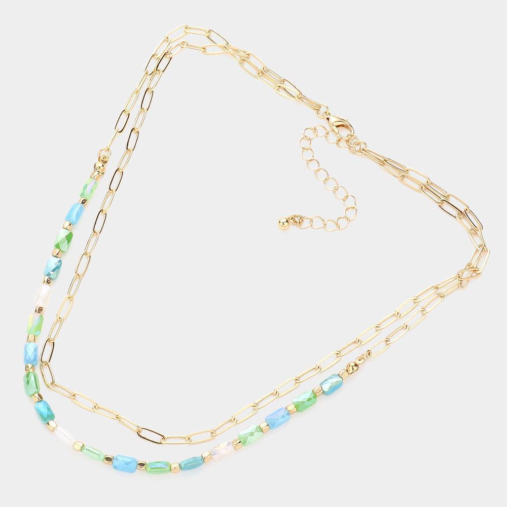 Blue Faceted Rectangle Beaded Double Layered Necklace - Jewelry Store by Erik Rayo