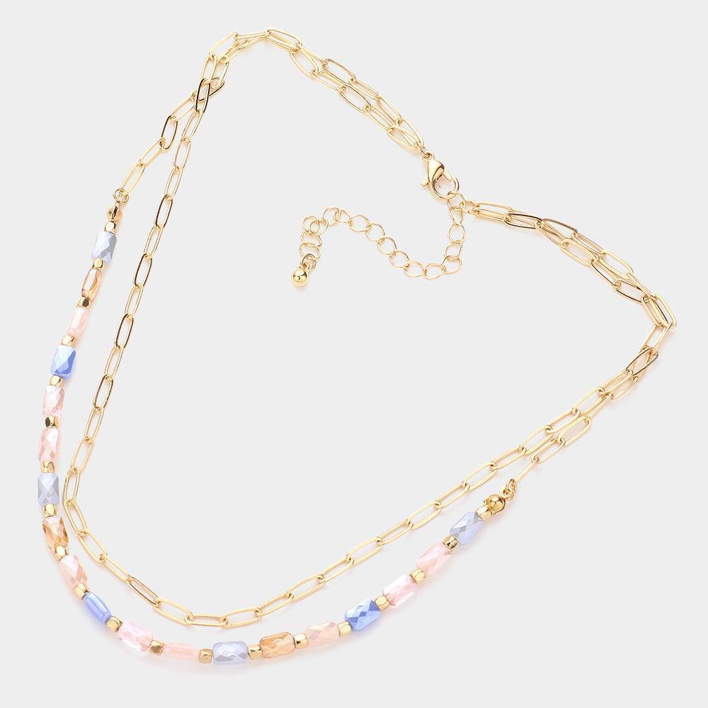 Faceted Rectangle Beaded Double Layered Necklace - Jewelry Store by Erik Rayo