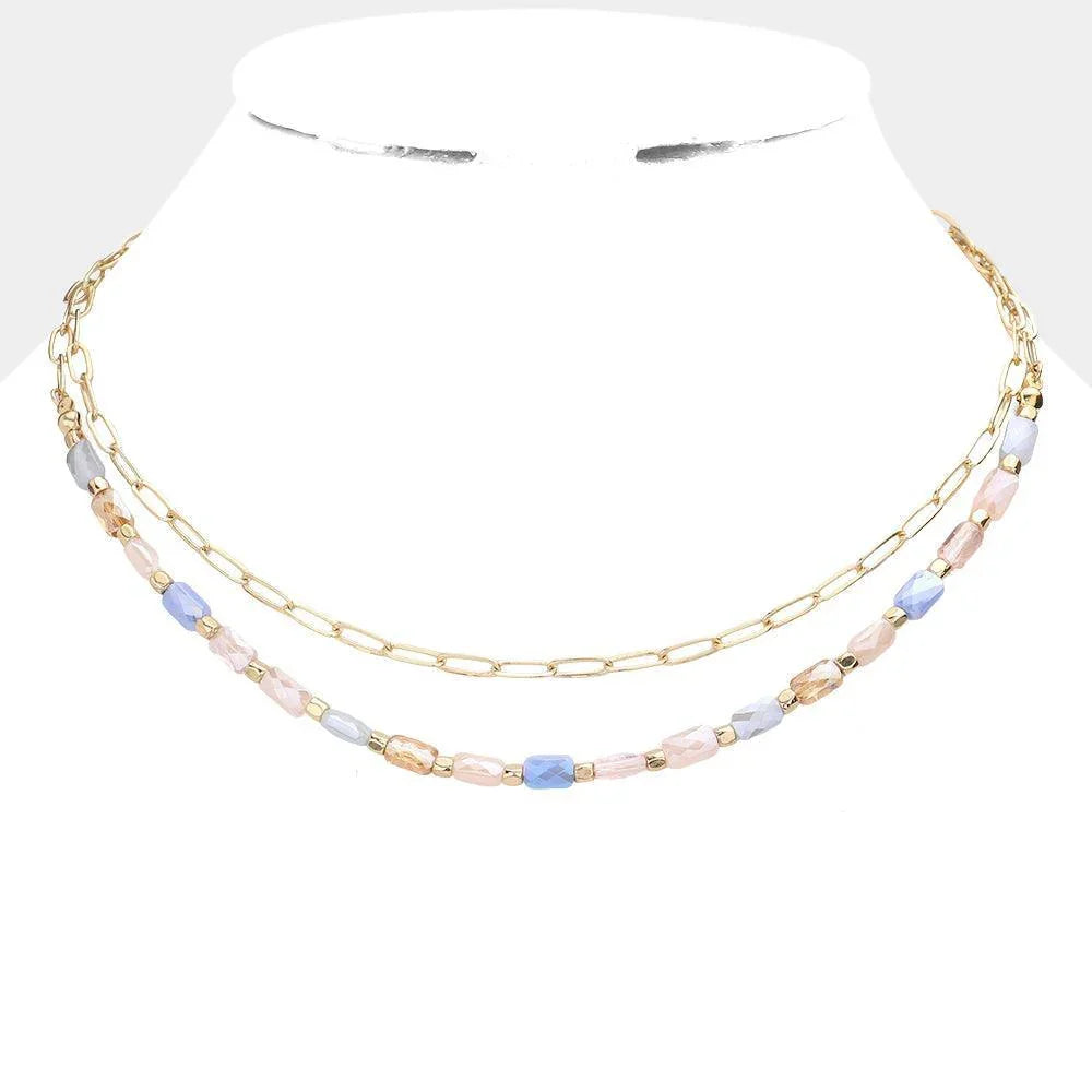 Faceted Rectangle Beaded Double Layered Necklace - Jewelry Store by Erik Rayo