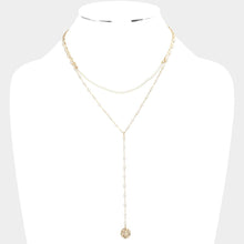 Load image into Gallery viewer, Cream Metal Disc Pendant Pearl Double Layered Y Necklace
