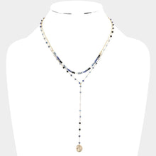 Load image into Gallery viewer, Blue Metal Disc Pendant Beaded Double Layered Y Necklace
