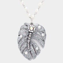 Load image into Gallery viewer, Silver Double Strand Pearl Tropical Leaf Pendant Necklace
