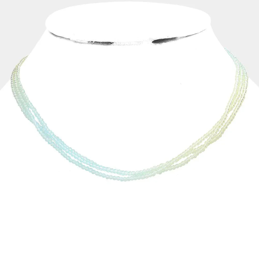 Blue Gradation Seed Beaded Triple Layered Necklace - Jewelry Store by Erik Rayo