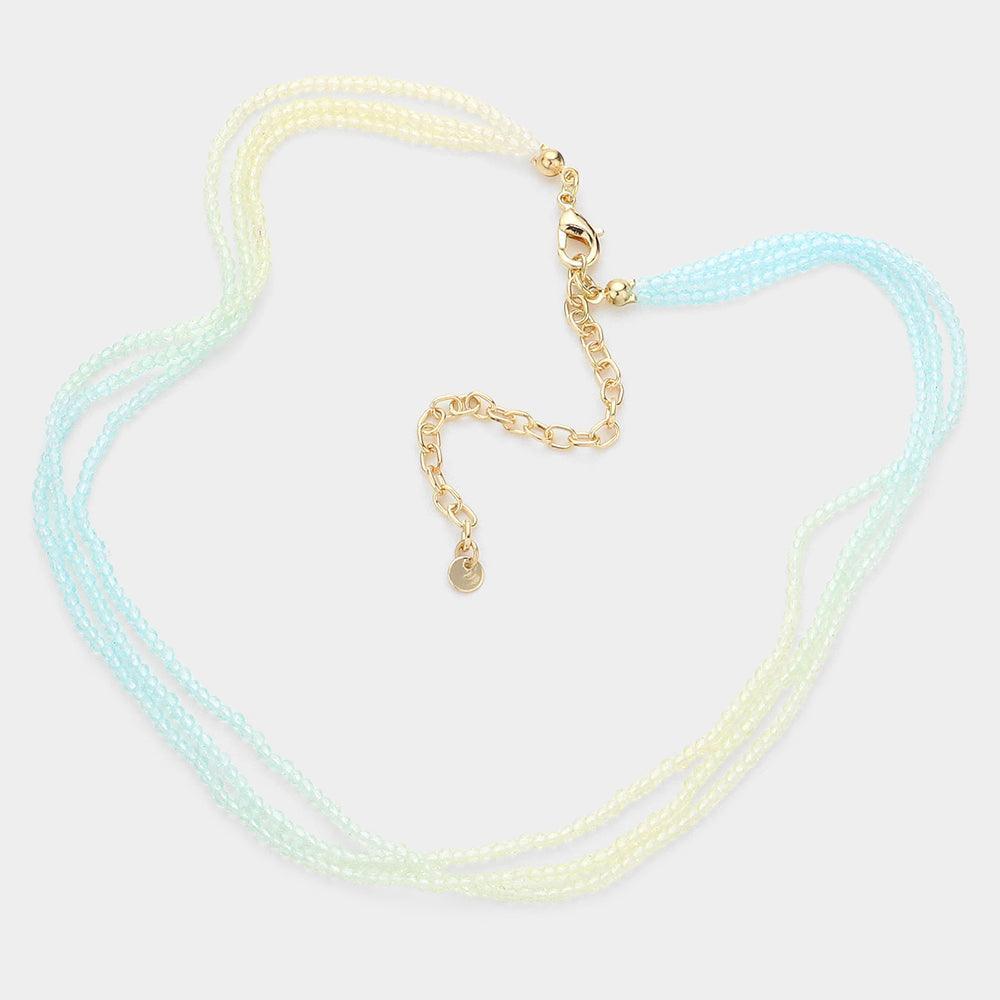 Blue Gradation Seed Beaded Triple Layered Necklace - Jewelry Store by Erik Rayo