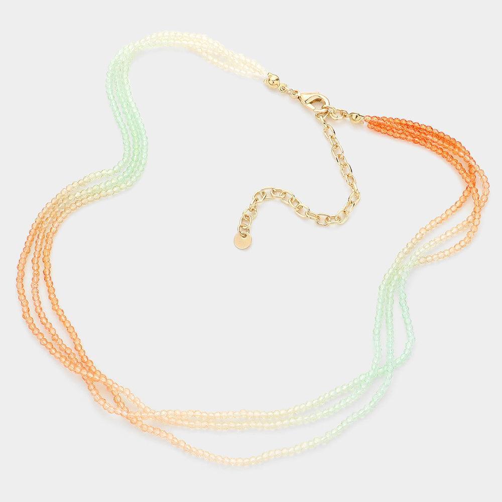 Green Gradation Seed Beaded Triple Layered Necklace - Jewelry Store by Erik Rayo