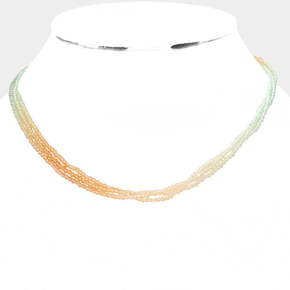 Green Gradation Seed Beaded Triple Layered Necklace - Jewelry Store by Erik Rayo