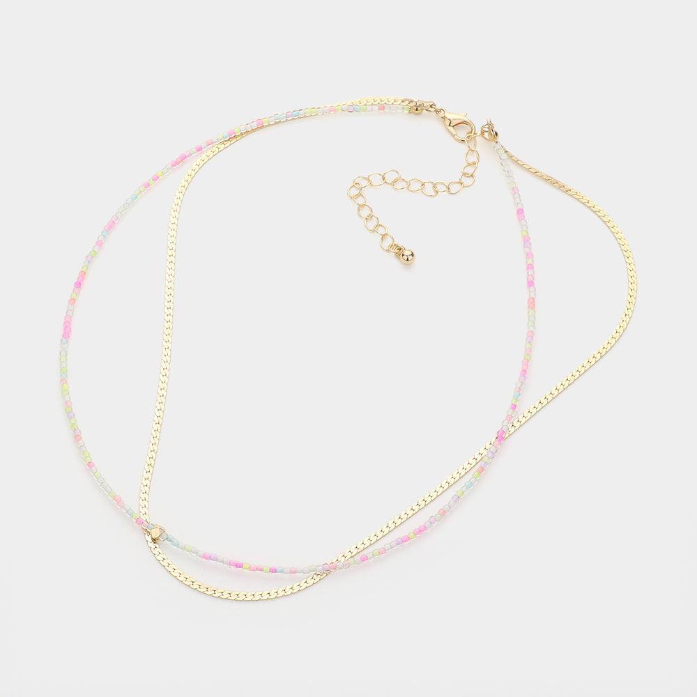 Gold Metal Bead Pointed Seed Beads Beaded Metal Chain Layered Necklace - Jewelry Store by Erik Rayo