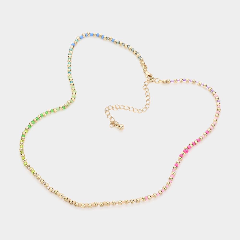 Gold Metal Multi Color Beaded Necklace - Jewelry Store by Erik Rayo